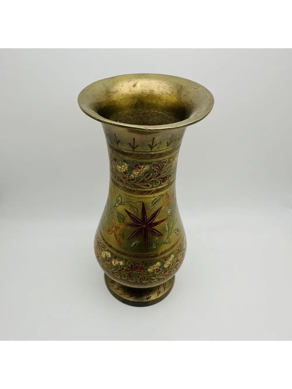 Vintage Decorative Brass Vase with Floral Engraving